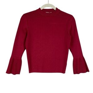 Lucyparis Rib Knit Bell Sleeve Top Size XS Red